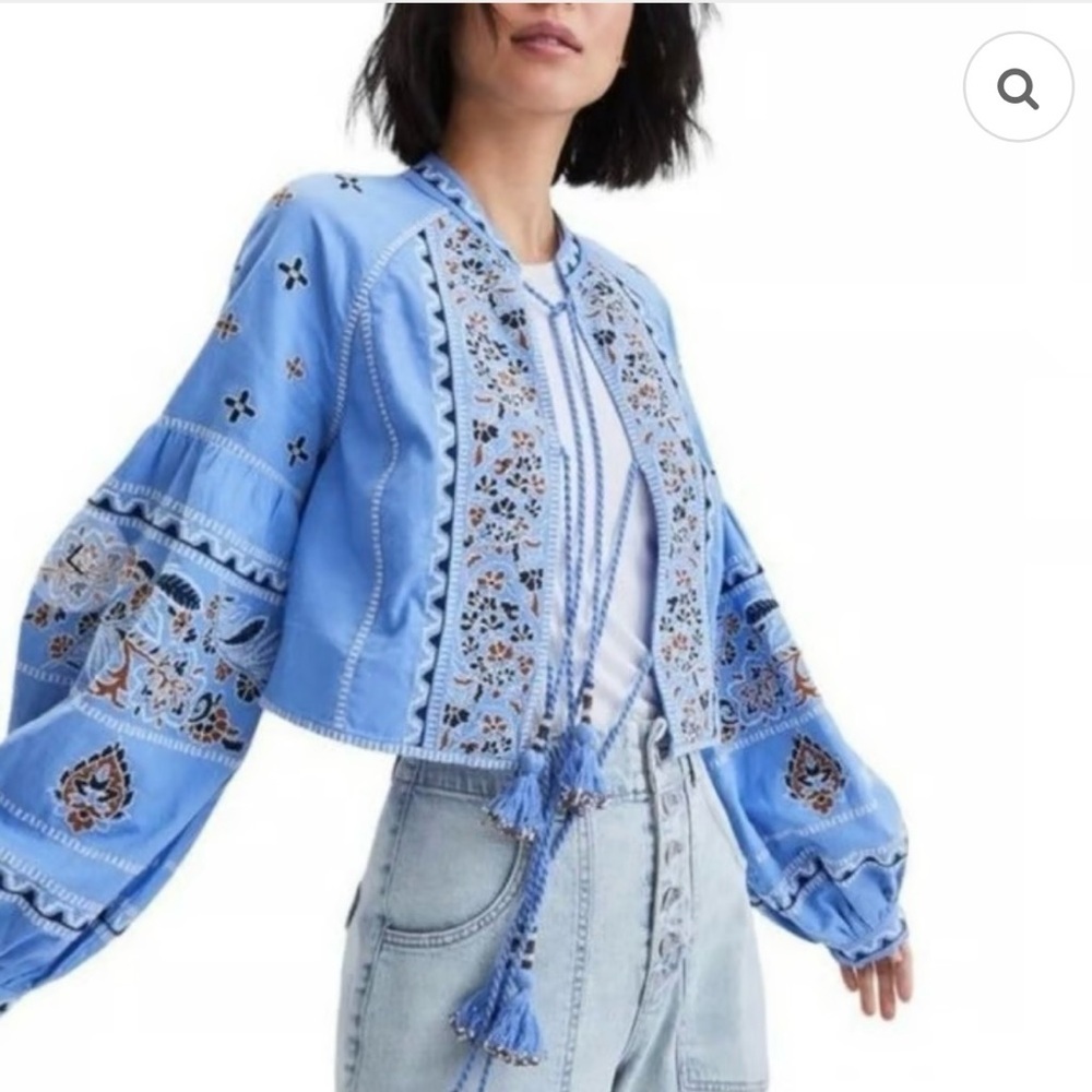 Veronica Beard Rivoli Embroidered cropped tassel top/jacket.